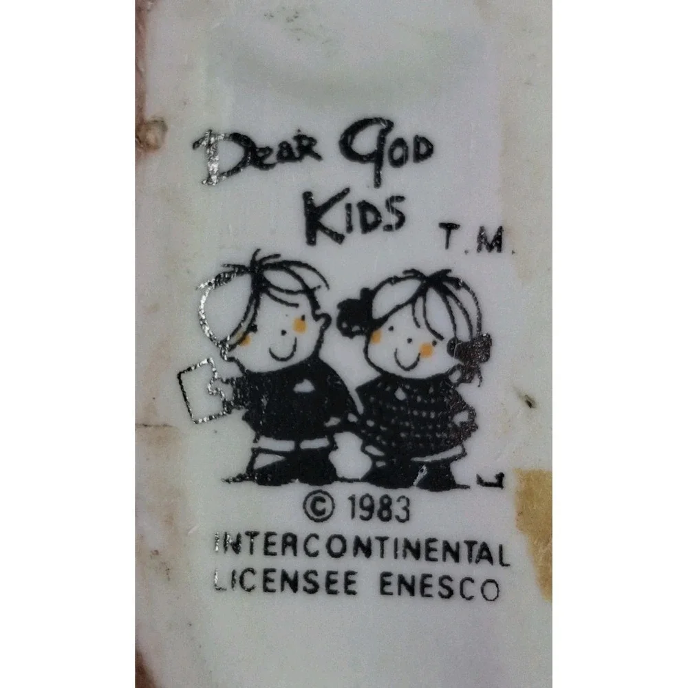 1983 Enesco Dear God Kids Merry Christmas Tree Prayer Baby Jesus Figurine